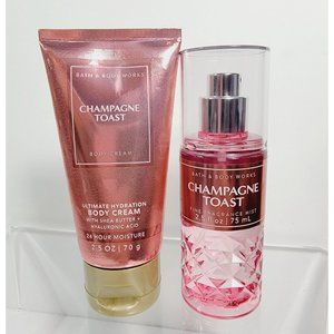 CHAMPAGNE TOAST Bath & Body Works Travel Size Set Mist Body Cream 2.5oz NEW